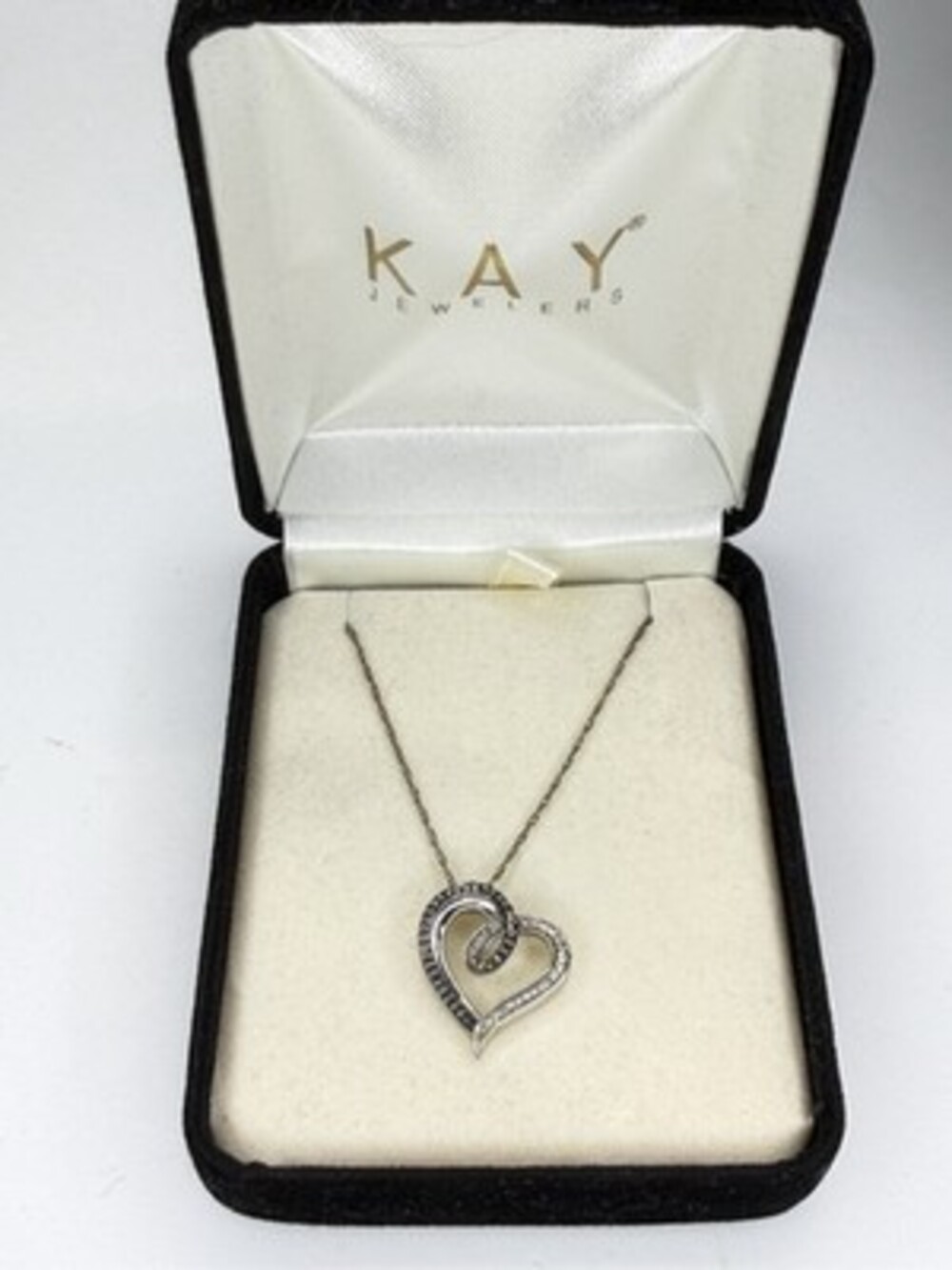 KAY Jewelers Sterling Silver Heart Shaped Black & White Diamond Necklace 18"